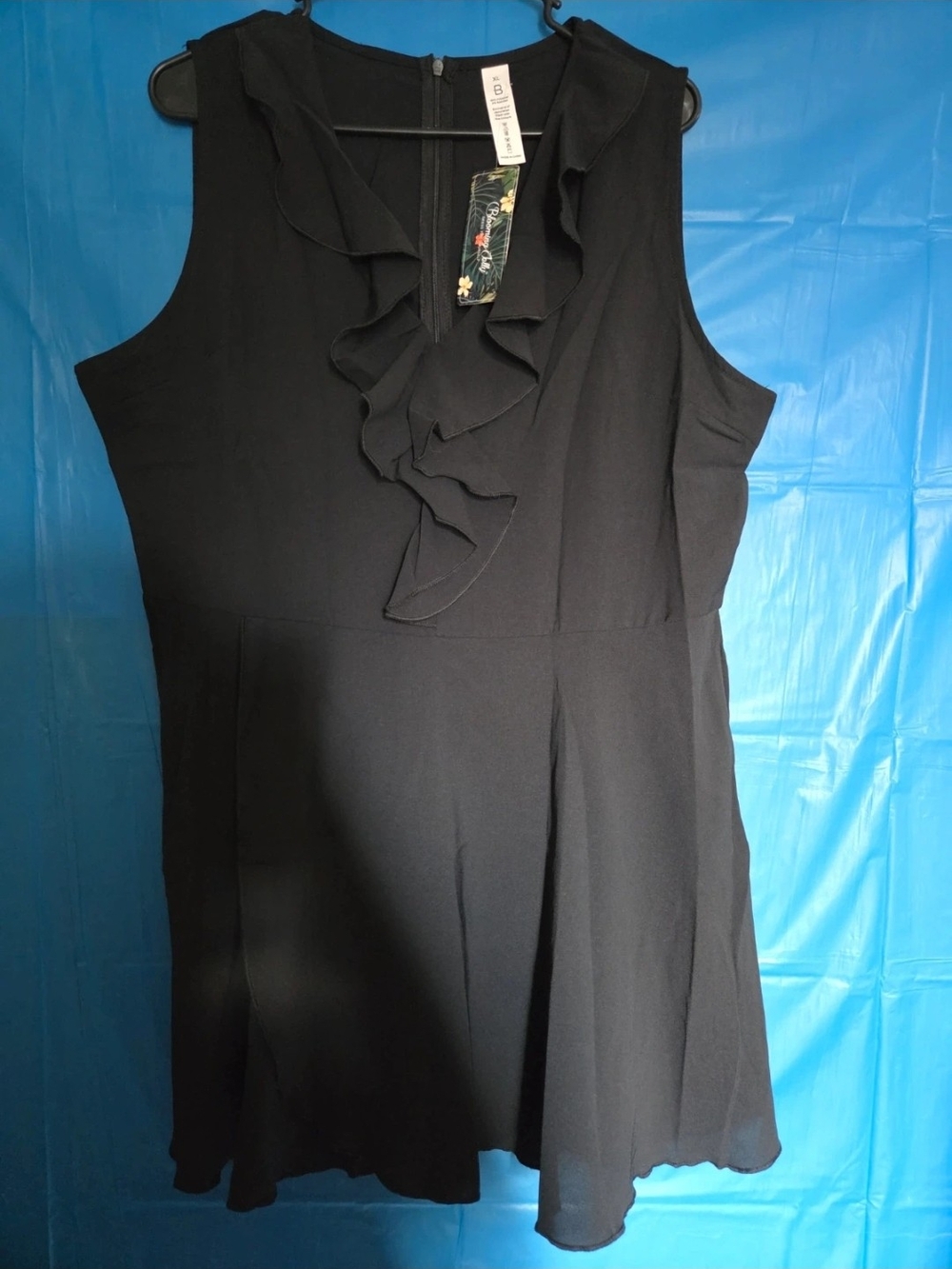 Sleeveless Black Ruffle Front Women's Dress - Classic Work-to-Evening Style